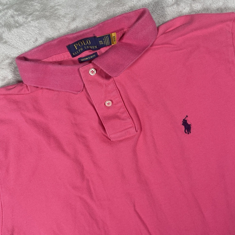 Polo Ralph Lauren Custom Slim Fit Polo Hot Pink Blue Pony Men's XXL